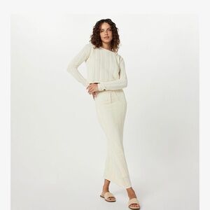 The Drop Elegant Cream Crochet Knit Midi Skirt